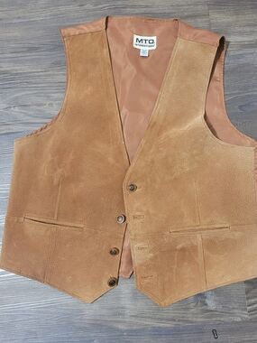 MTO Tan Suede Button Front Vest Size L Western Vintage